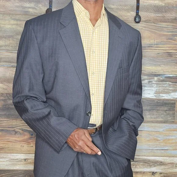 Ralph Lauren 100% Wool Gray Striped Made in Canada Suit 46R X 38W - Picture 4 of 13